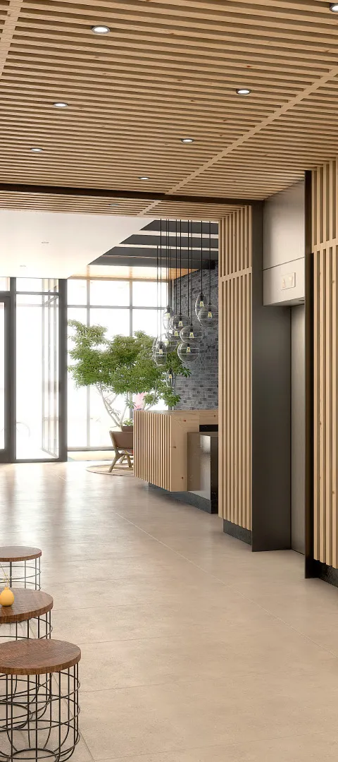 Wood-lined Elevator Core