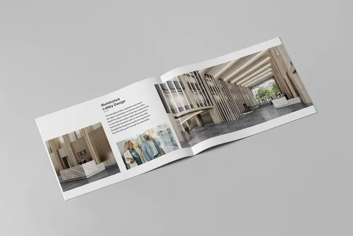 Interior page from 901 New York Avenue lookbook showing amenities