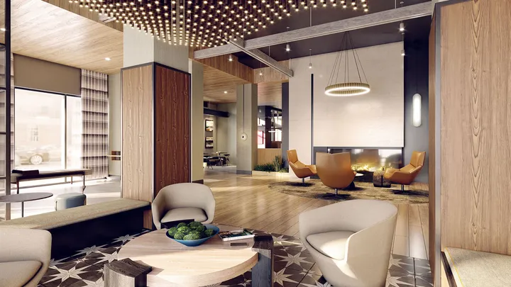 Ives building lobby with contemporary design elements