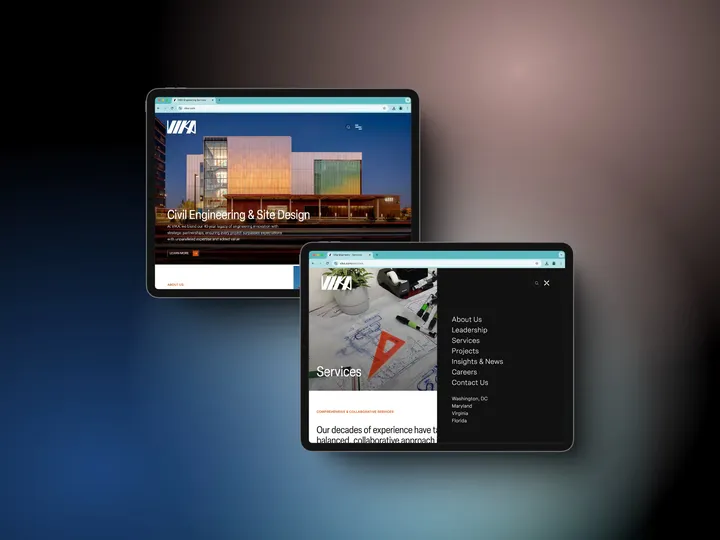 VIKA website displayed on iPad mockup showing responsive design