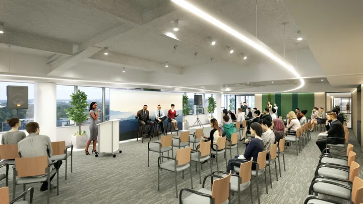 1000 Wilson Boulevard multi-purpose room with people in meeting space