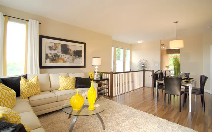 Unit 1 living room interior at Sheridan Station