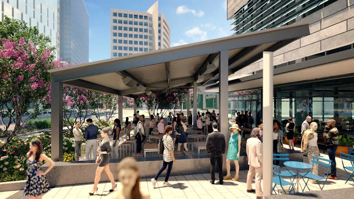 Architectural canopy feature at Capital One Center entrance with lighting elements