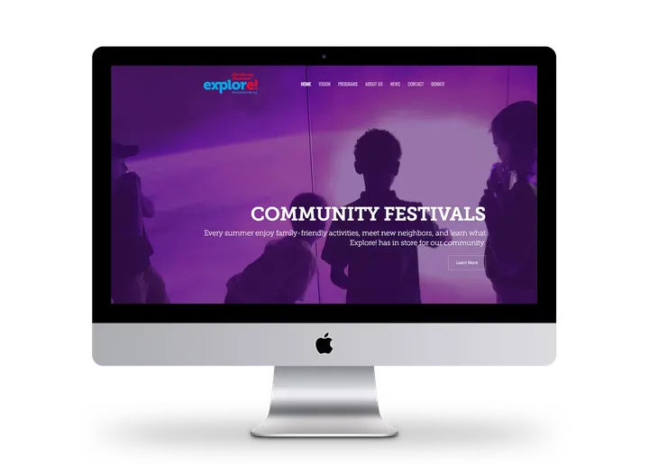 Explore! Children's Museum website homepage showing featured activities