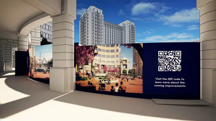 Third visualization of Reston Town Center banner highlighting fountain design