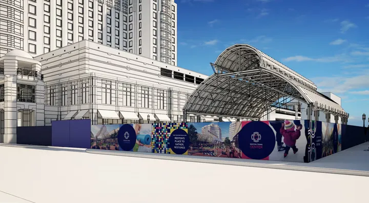 Wide view of banner application showing coverage along multiple sides of construction area
