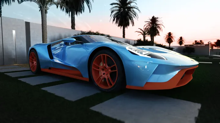 Ford GT40 showcased in Garage 254 condominium with custom lighting