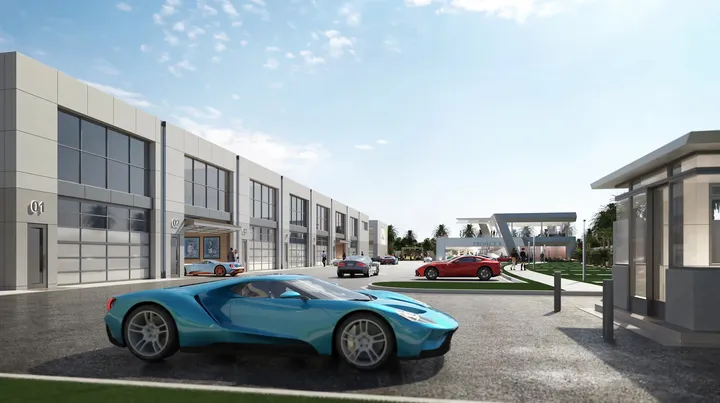 Second view of Garage 254 exterior showing landscaping and entrance