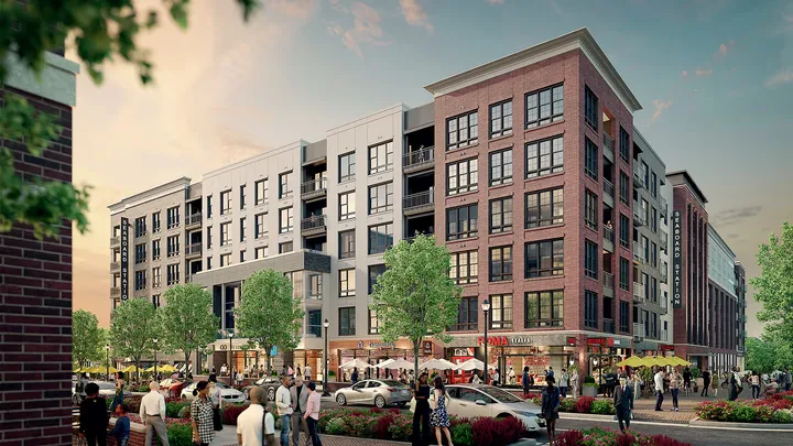 Street-level view of Seaboard Station showing mixed-use buildings and storefront designs