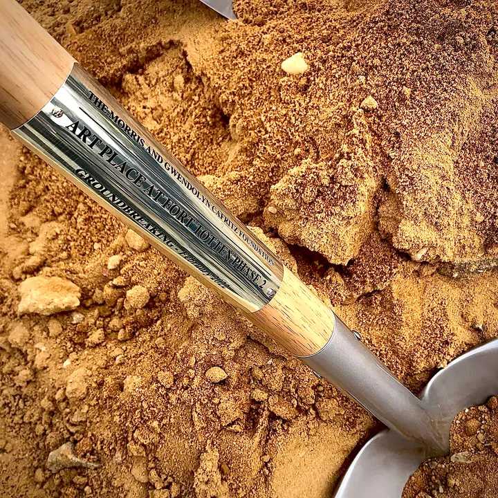 Close-up of ceremonial shovel at Art Place groundbreaking ceremony