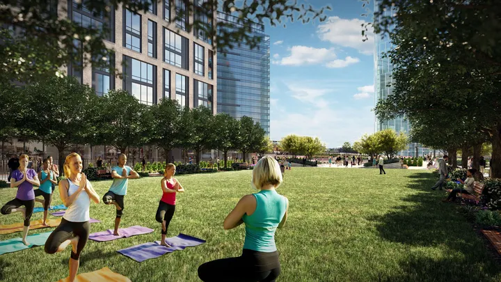 The Perch park area with yoga and recreation activities on rooftop