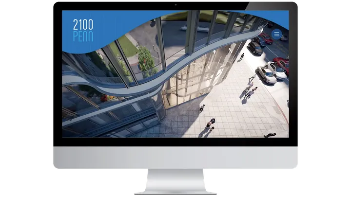2100 Penn website homepage showcasing property and leasing information