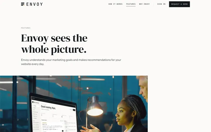 Features page header: "Envoy sees the whole picture."