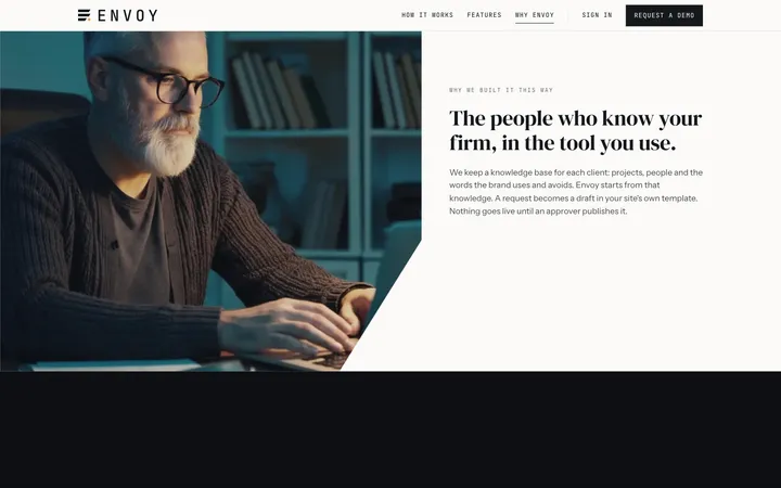 Why Envoy page section: "The people who know your firm, in the tool you use."