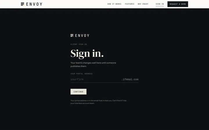 envoyai.co sign-in page that routes each client to their own portal