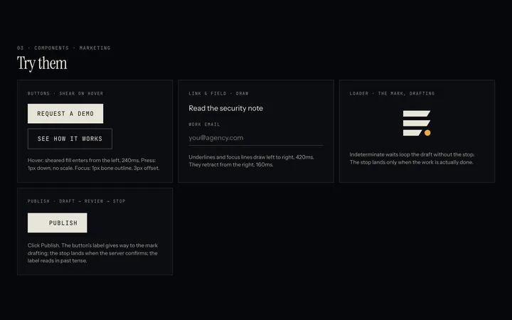 Envoy interaction guide: marketing components, buttons, links, loader and publish