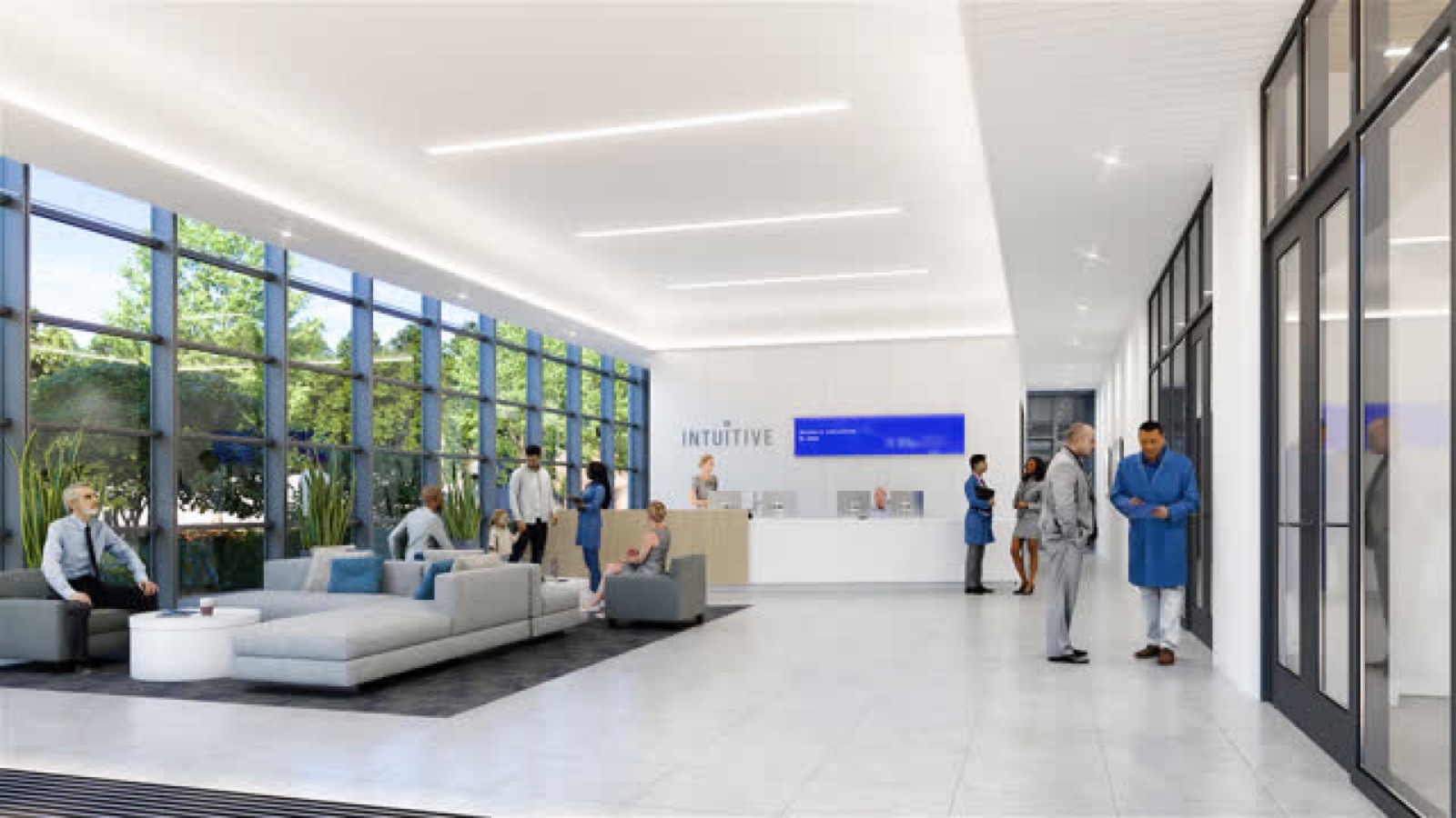 Rendered lobby visualization from the Intuitive workplace project